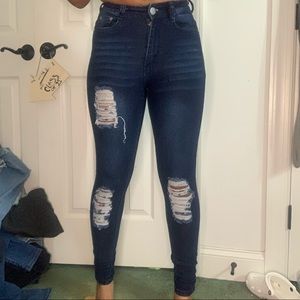 Fashion nova distressed dark blue Jean